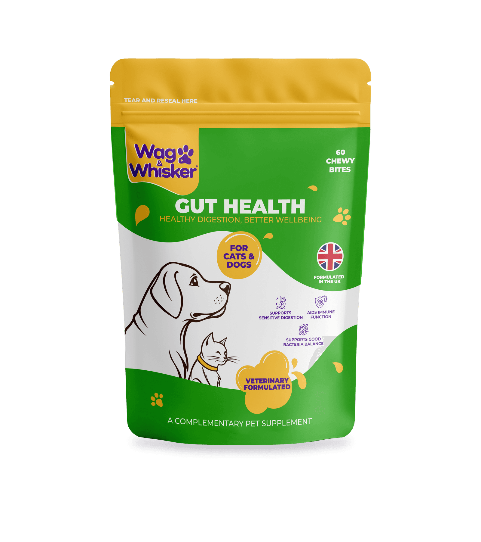Wag & Whisker Gut Health — Sindirim & Bağırsak Florası Evcil Hayvan Takviyesi